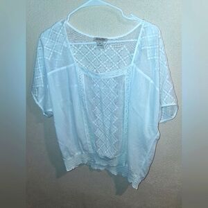 Lucky Brand  Embroidered Cotton Blend Boho Peasant Blouse M